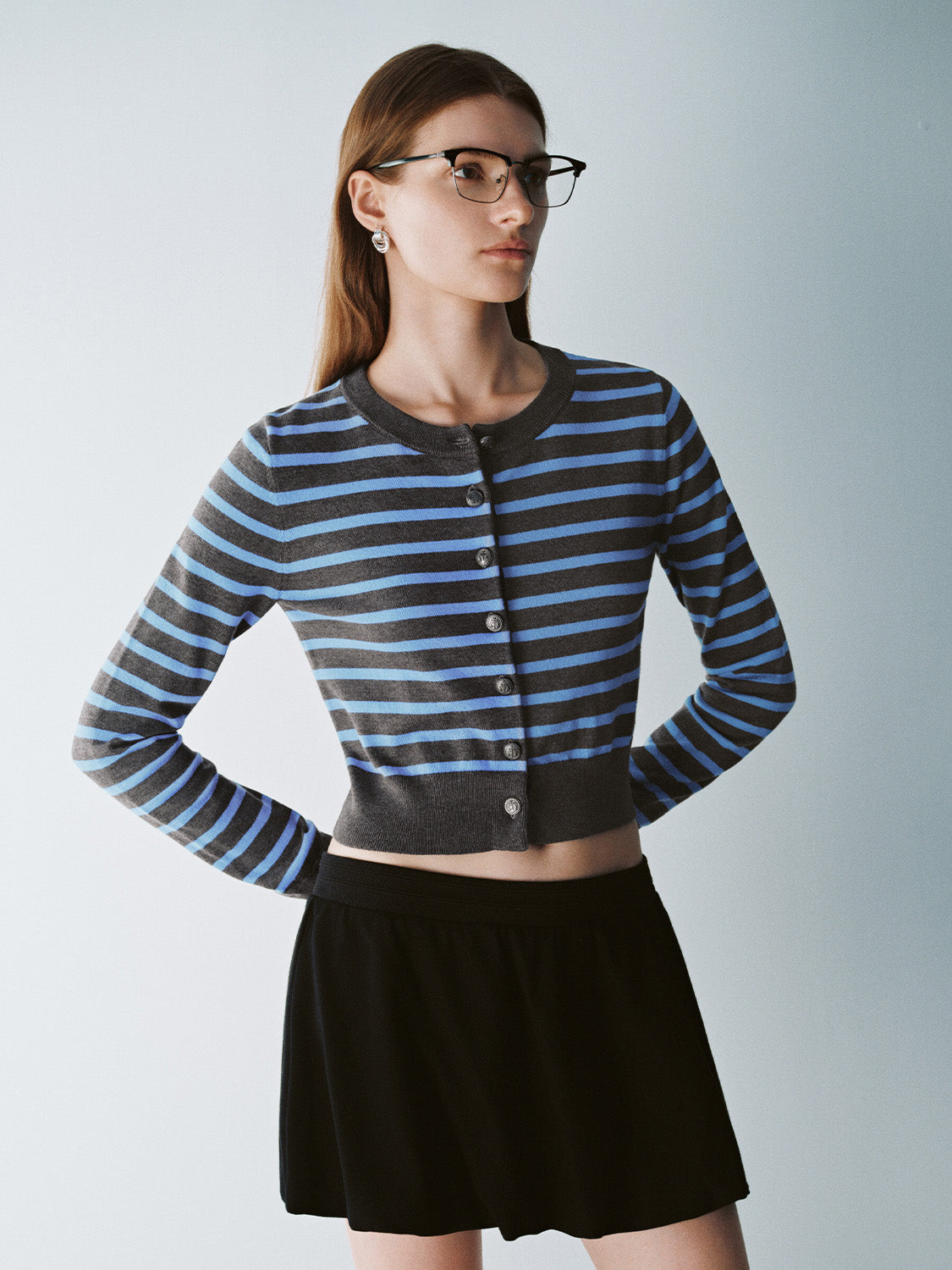 Striped Crew Neck Knitted Cardigan