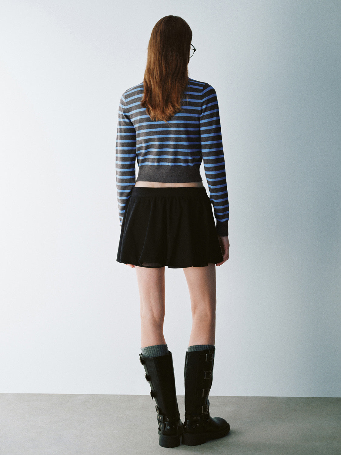 Striped Crew Neck Knitted Cardigan