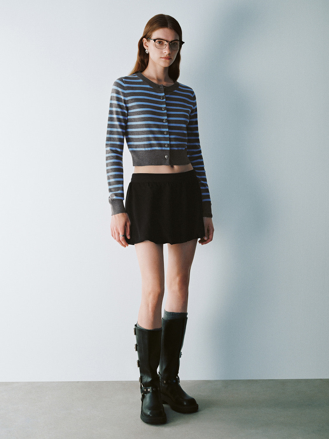 Striped Crew Neck Knitted Cardigan