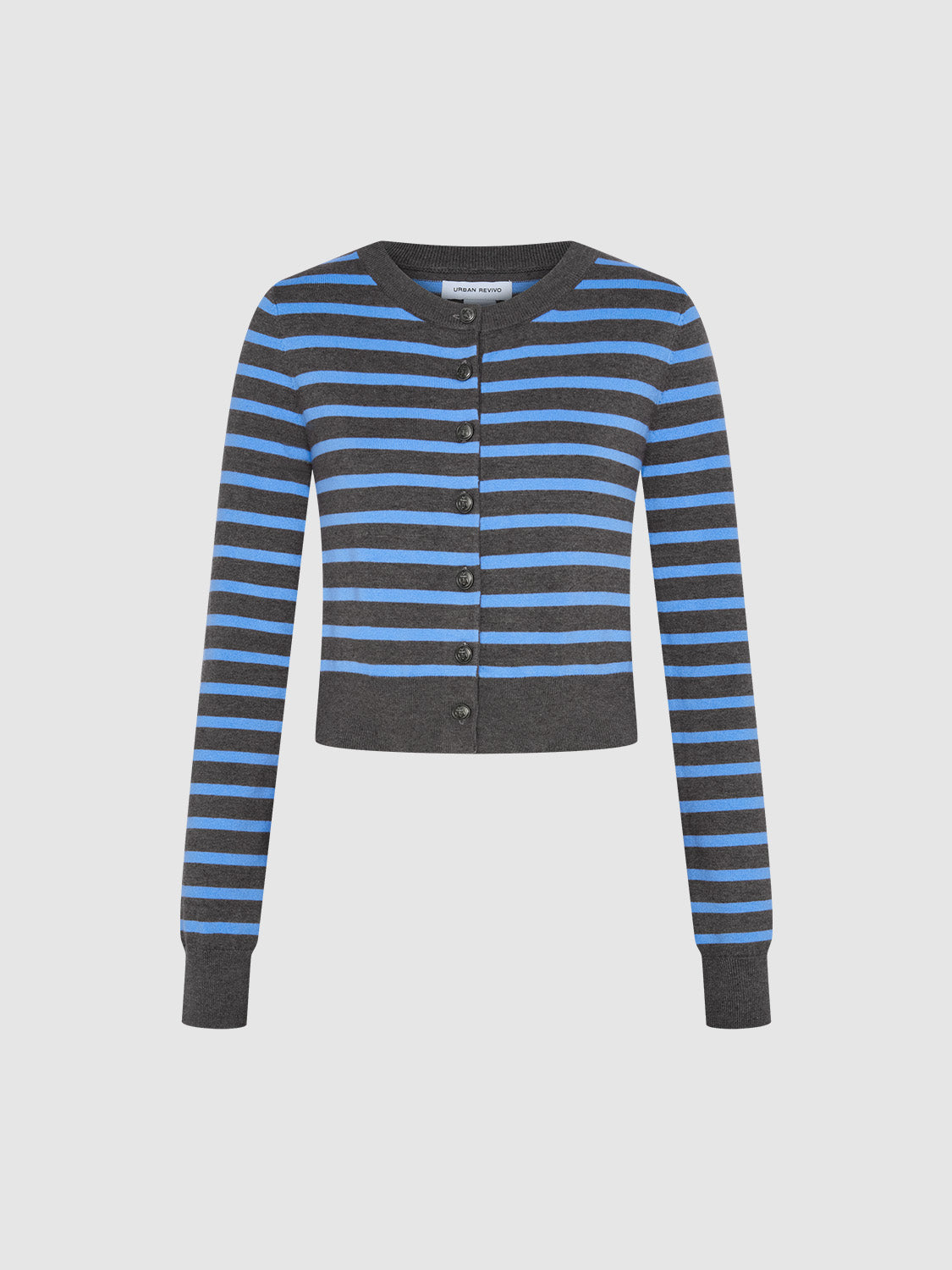 Striped Crew Neck Knitted Cardigan
