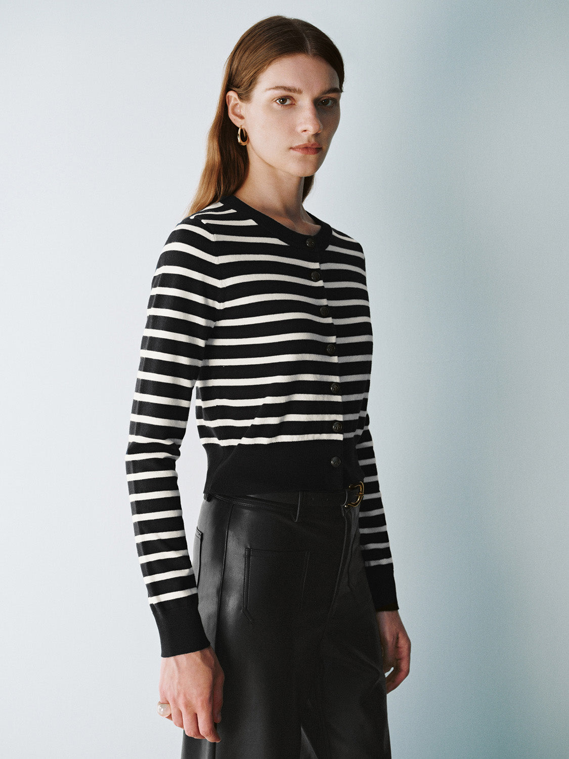 Striped Crew Neck Knitted Cardigan