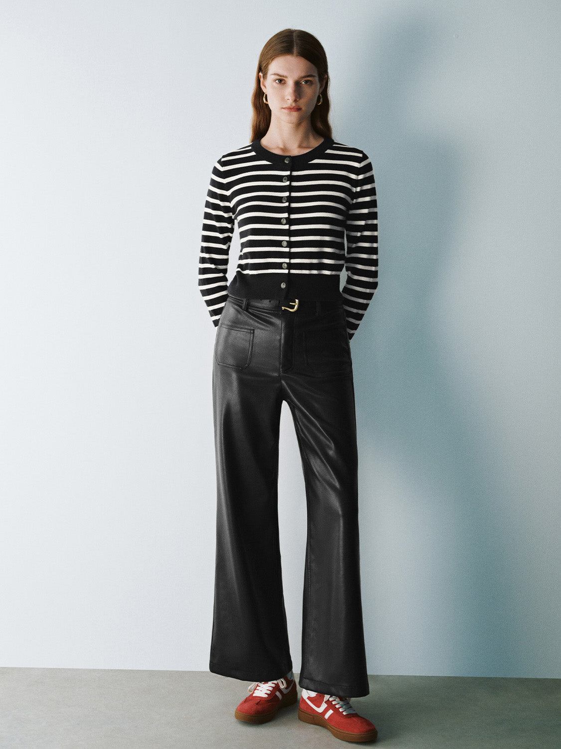 Striped Crew Neck Knitted Cardigan
