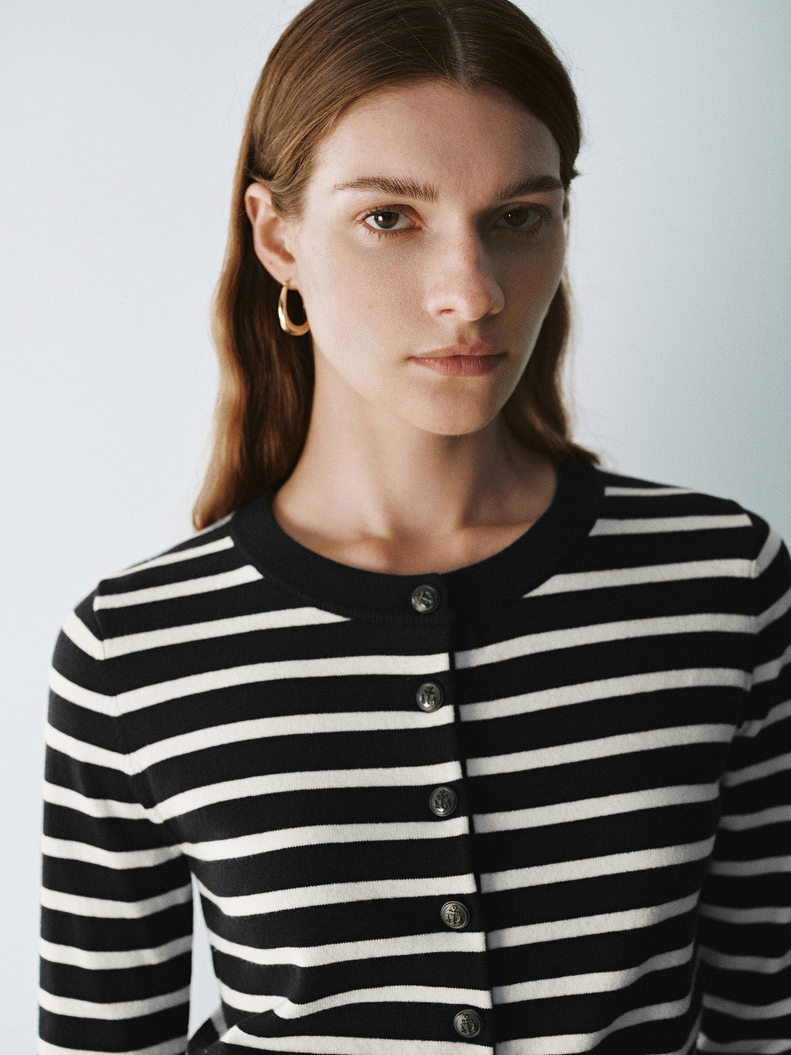 Striped Crew Neck Knitted Cardigan