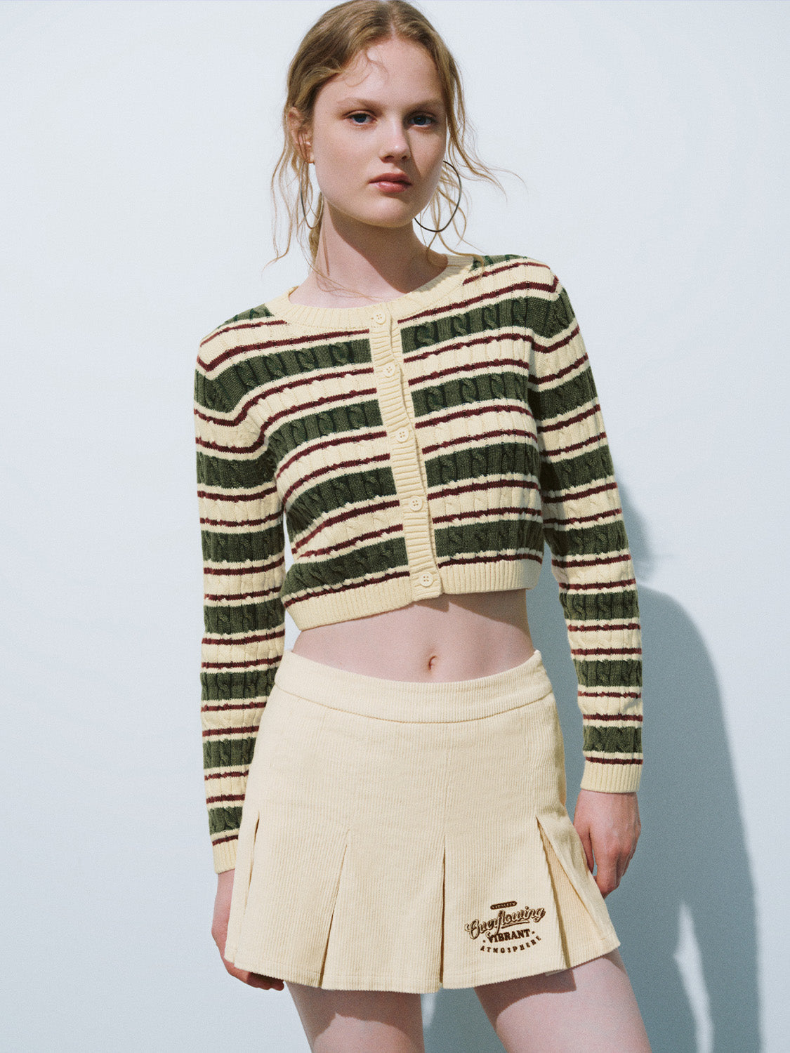 Striped Crew Neck Knitted Cardigans