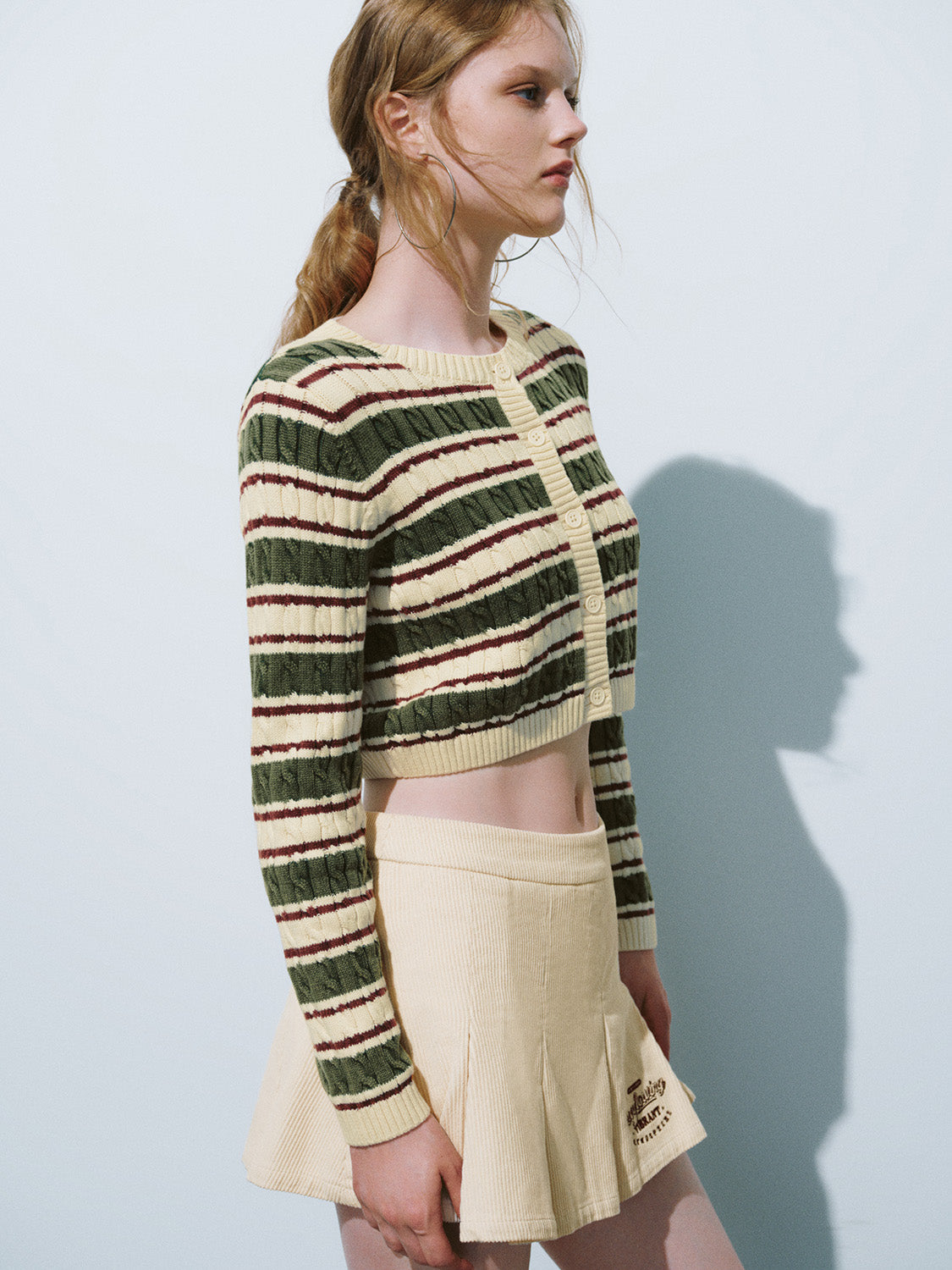 Striped Crew Neck Knitted Cardigans