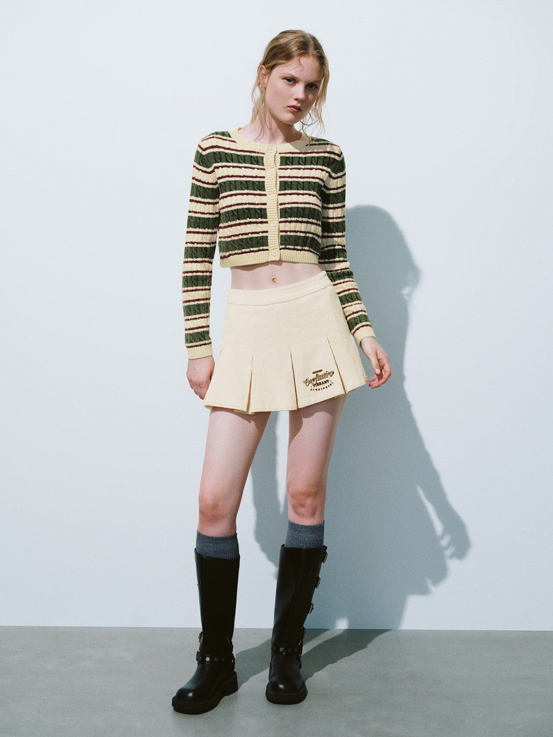 Striped Crew Neck Knitted Cardigans