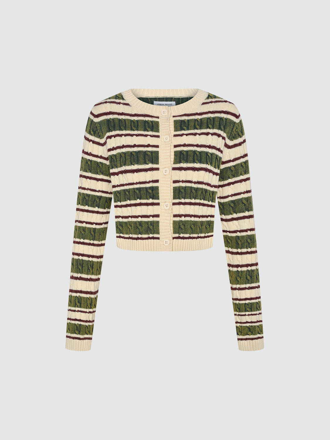 Striped Crew Neck Knitted Cardigans