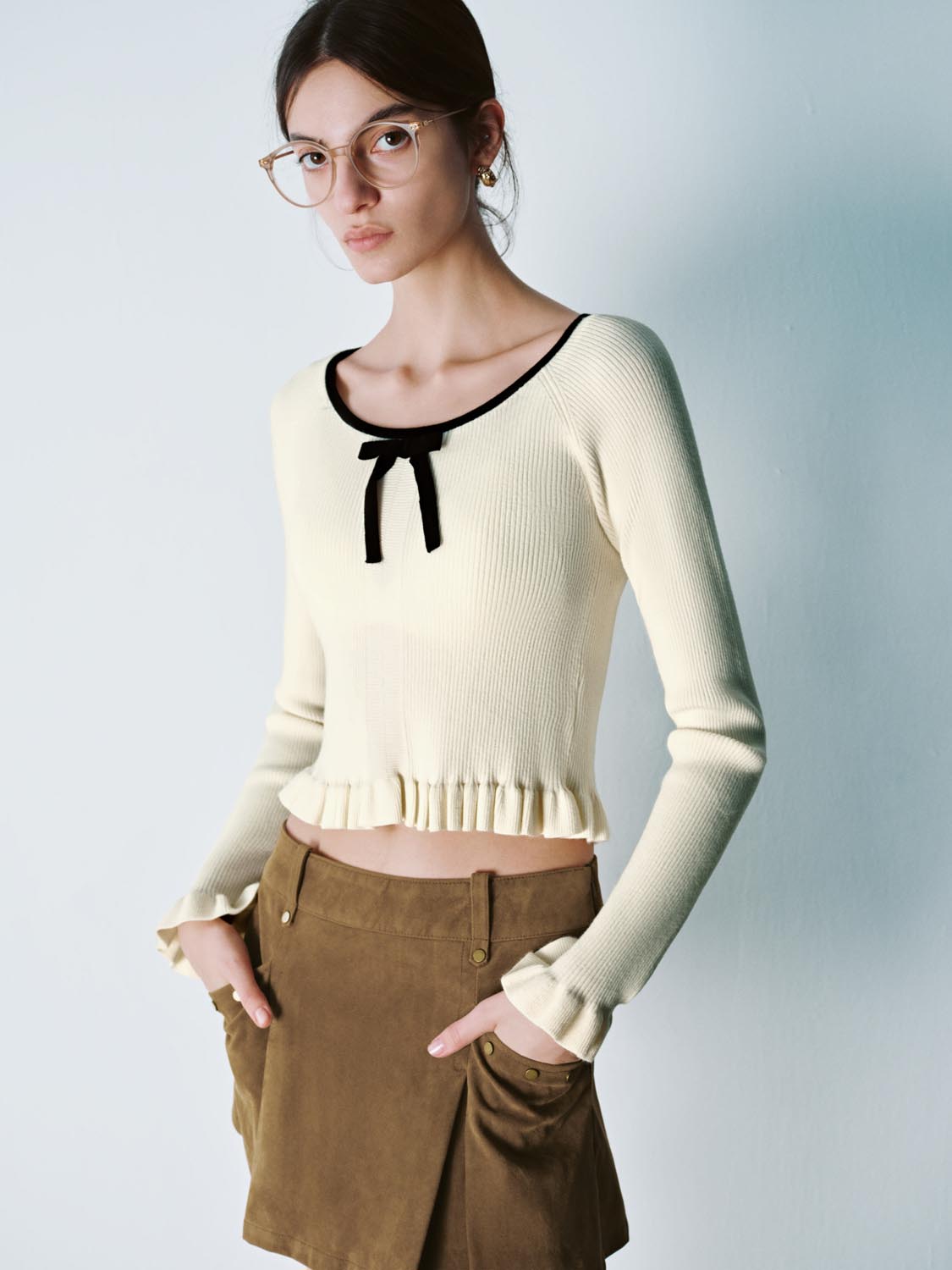 Ruffle Hem Knitted T-Shirts