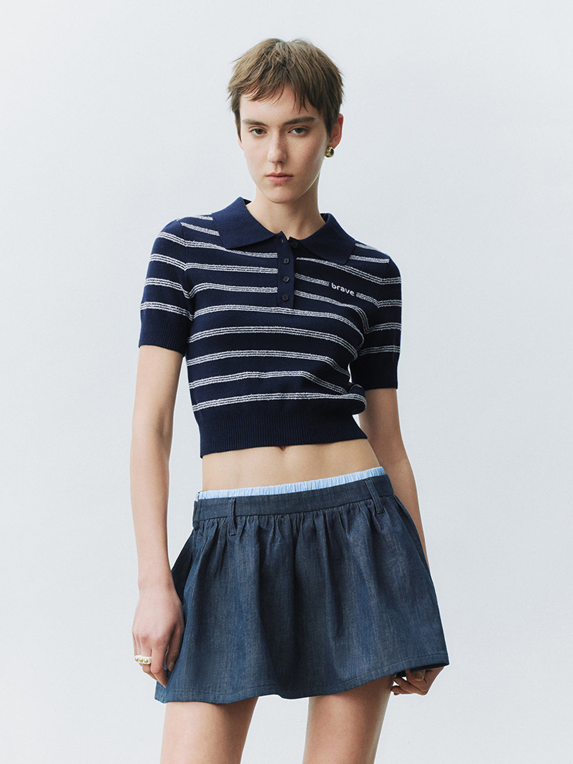 Striped Cropped Knitted T-Shirts