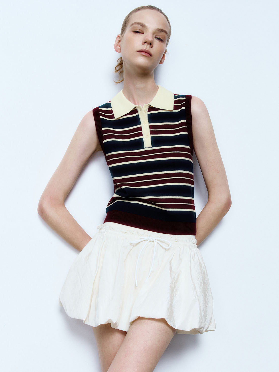 Sleeveless Striped Knitted T-Shirts