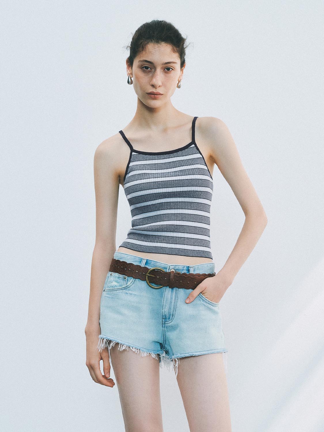 Knitted Stripe Strap Tops