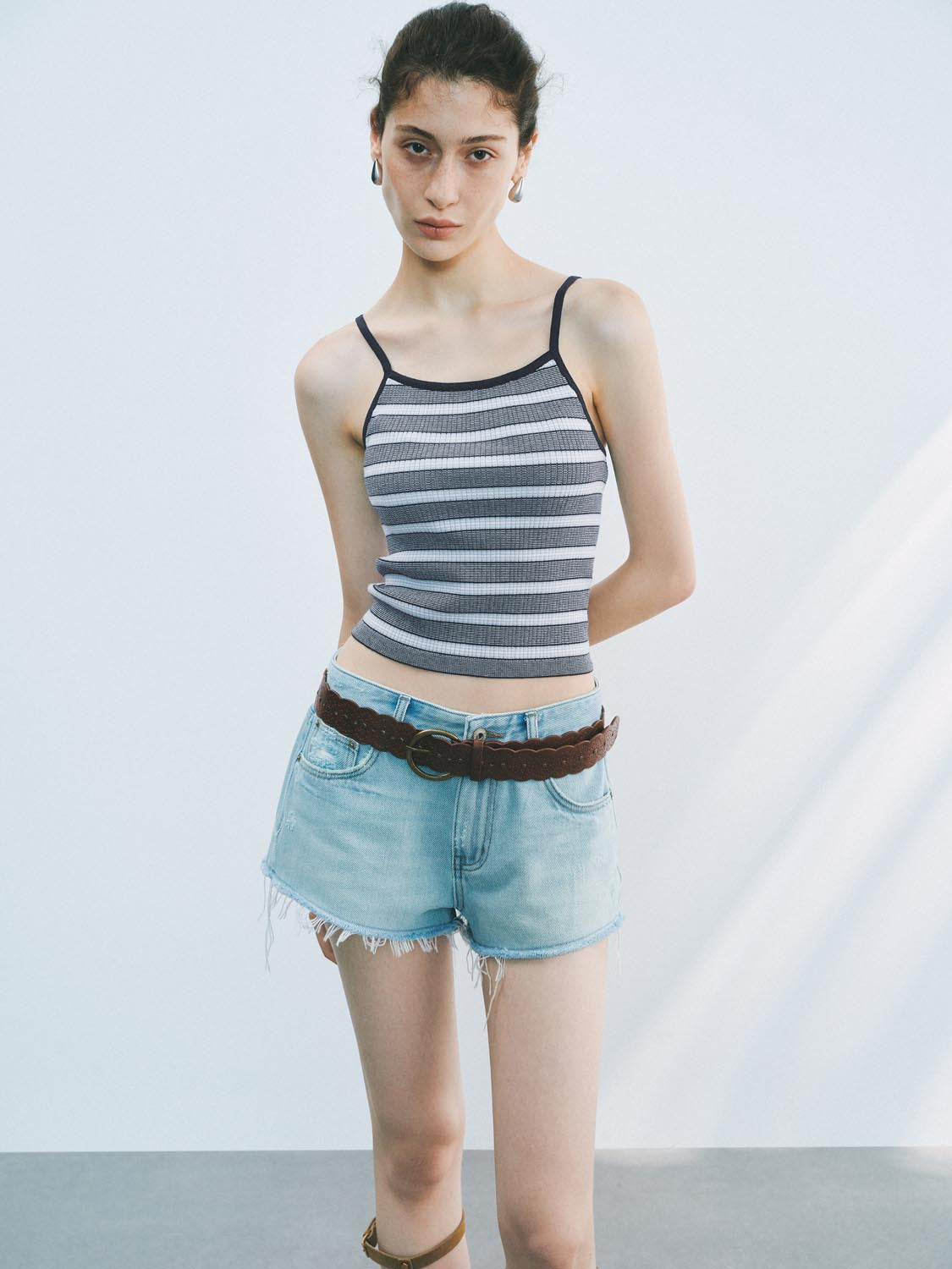 Knitted Stripe Strap Tops