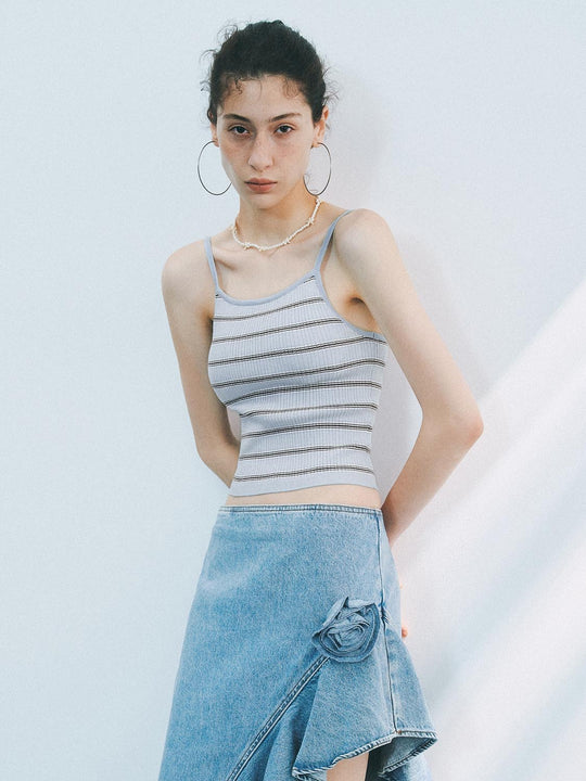 Knitted Stripe Strap Tops