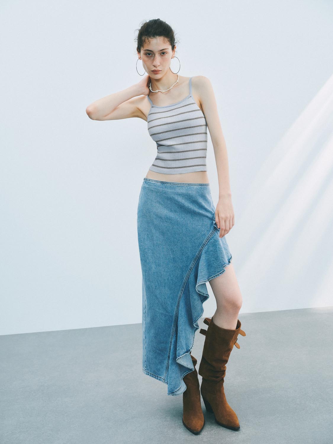Knitted Stripe Strap Tops
