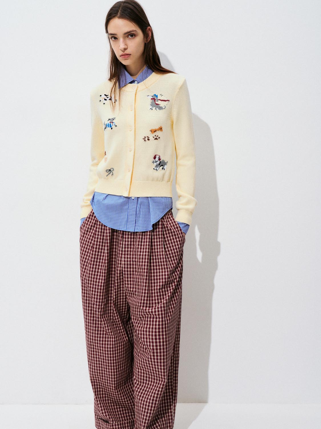 Printed Crew Neck Knitted Cardigans