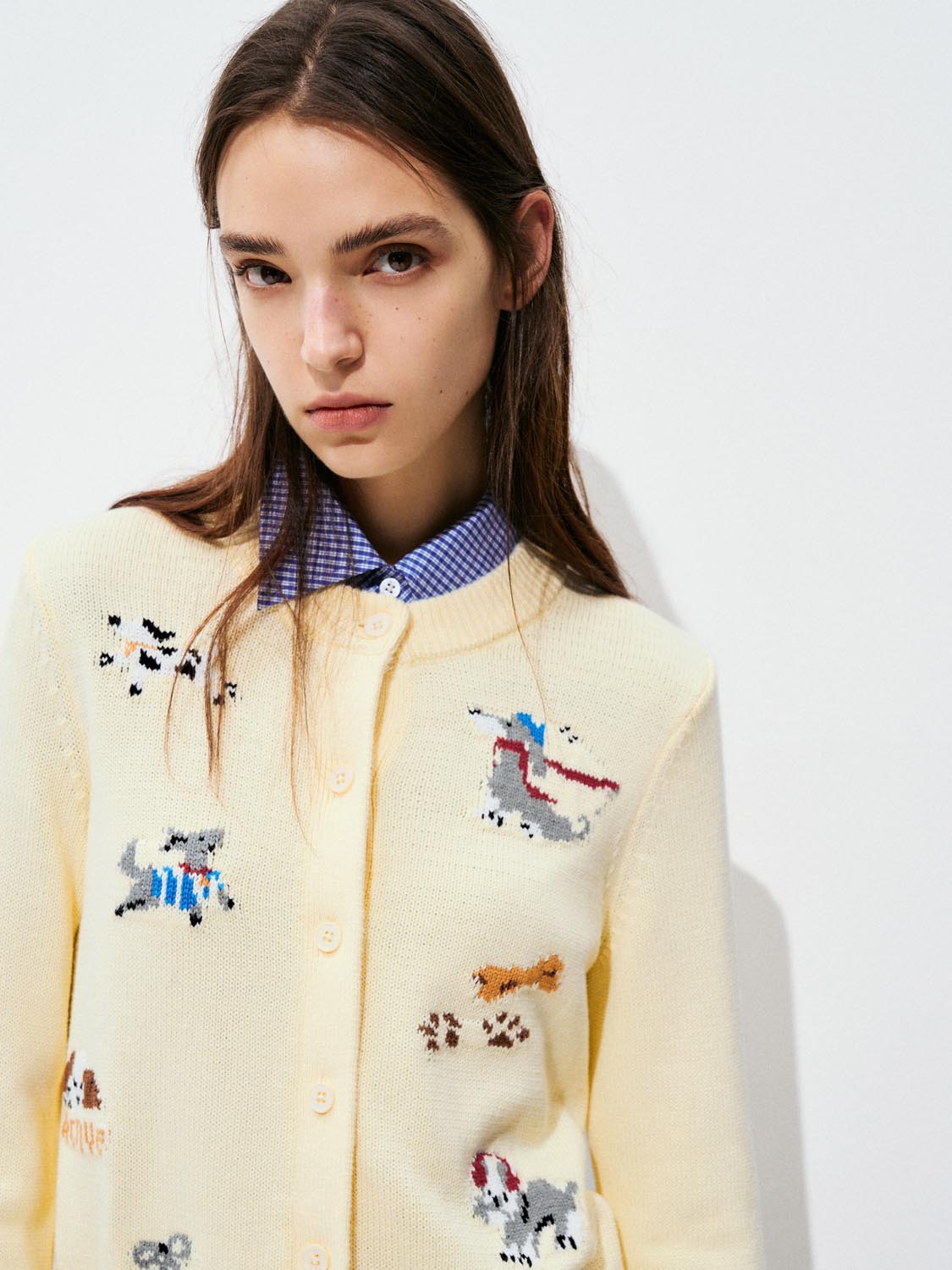 Printed Crew Neck Knitted Cardigans