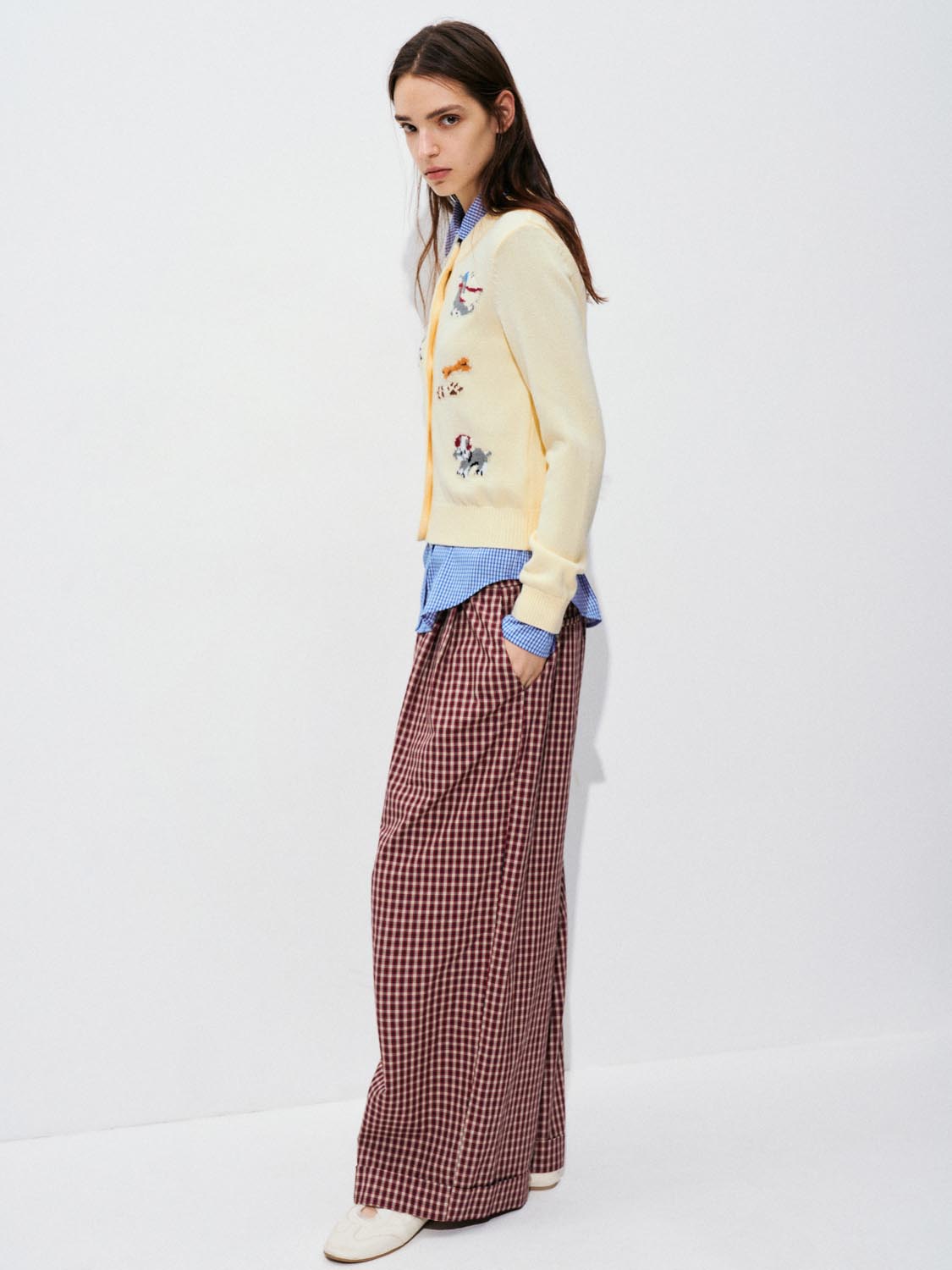 Printed Crew Neck Knitted Cardigans