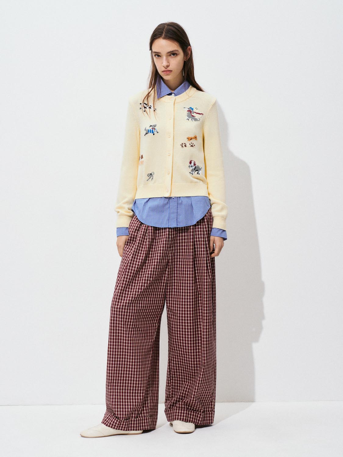 Printed Crew Neck Knitted Cardigans