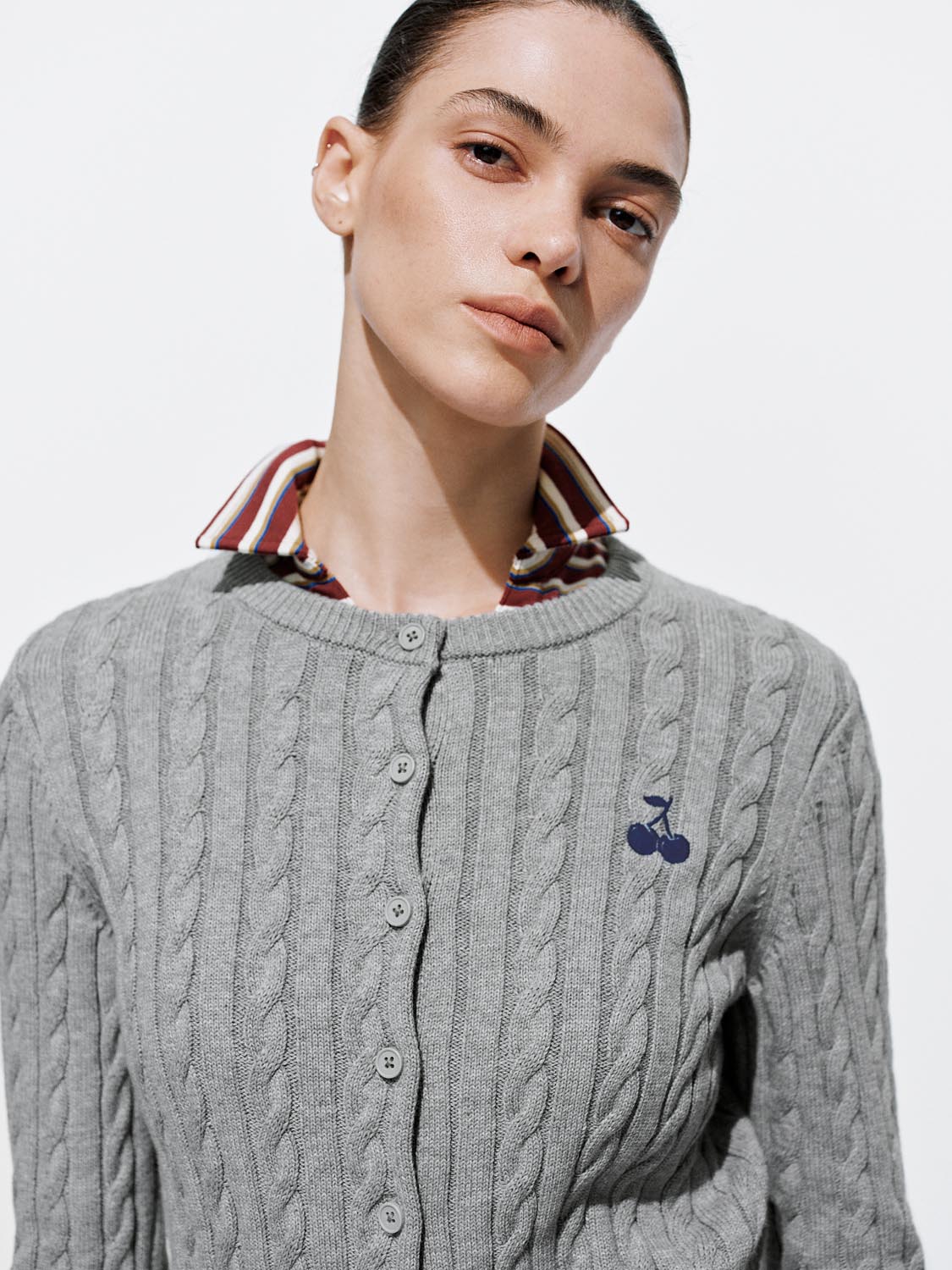 Embroidered Cable Knitted Cardigans