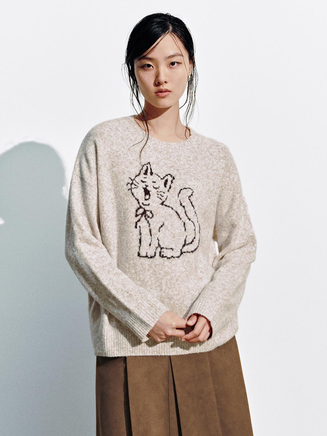 Intarsia Long Sleeve Knitted T-Shirts