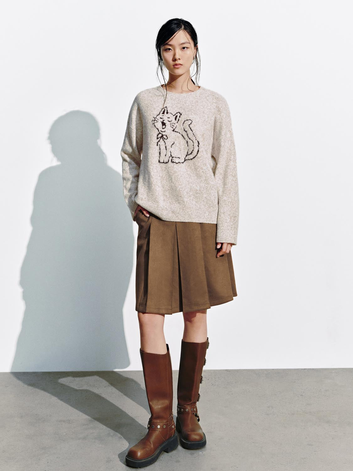 Intarsia Long Sleeve Knitted T-Shirts