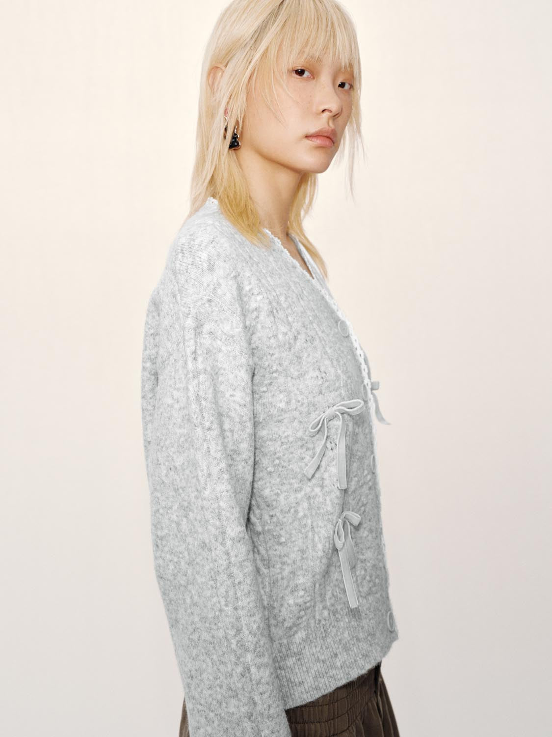 Bow Detail Lace Knitted Cardigans