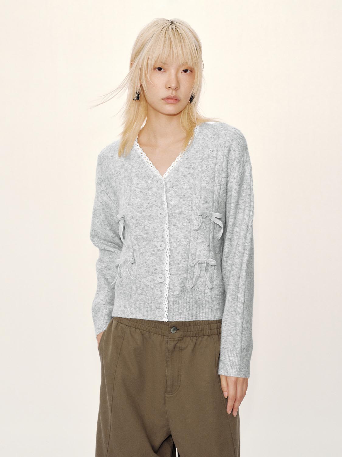 Bow Detail Lace Knitted Cardigans