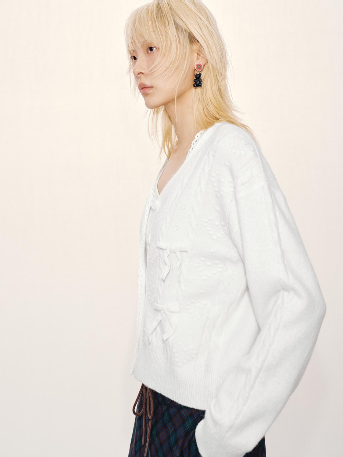 Bow Detail Lace Knitted Cardigans