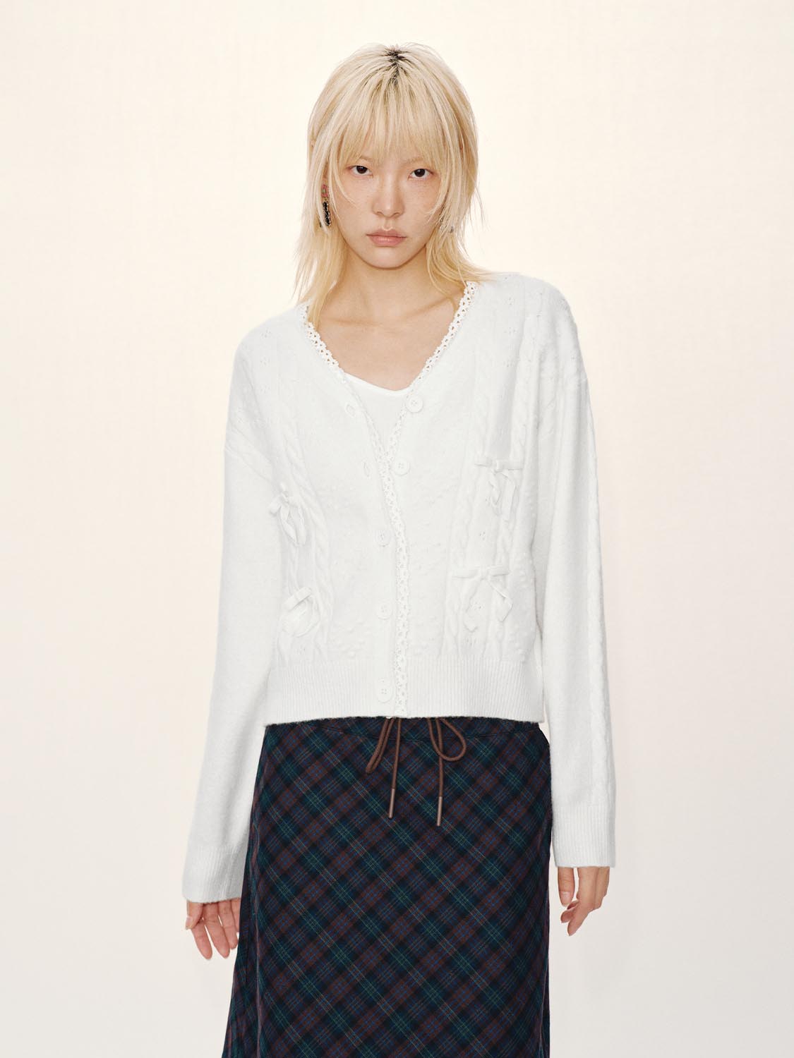 Bow Detail Lace Knitted Cardigans