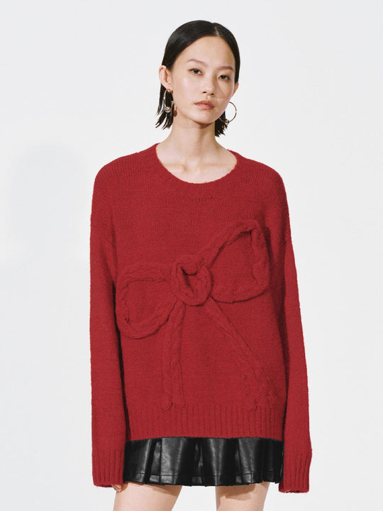 Bow Detail Long Sleeve Knitted T-Shirts