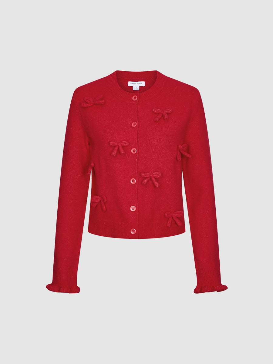 Bow Applique Crew Neck Knitted Cardigans – URBAN REVIVO Thailand