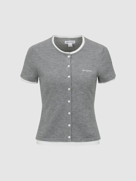 2 In 1 Contrast Knitted T-Shirts