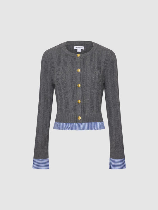 2 In 1 Check Trim Knitted Cardigans