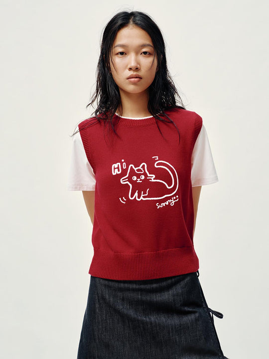 2 In 1 Contrast Knitted T-Shirts