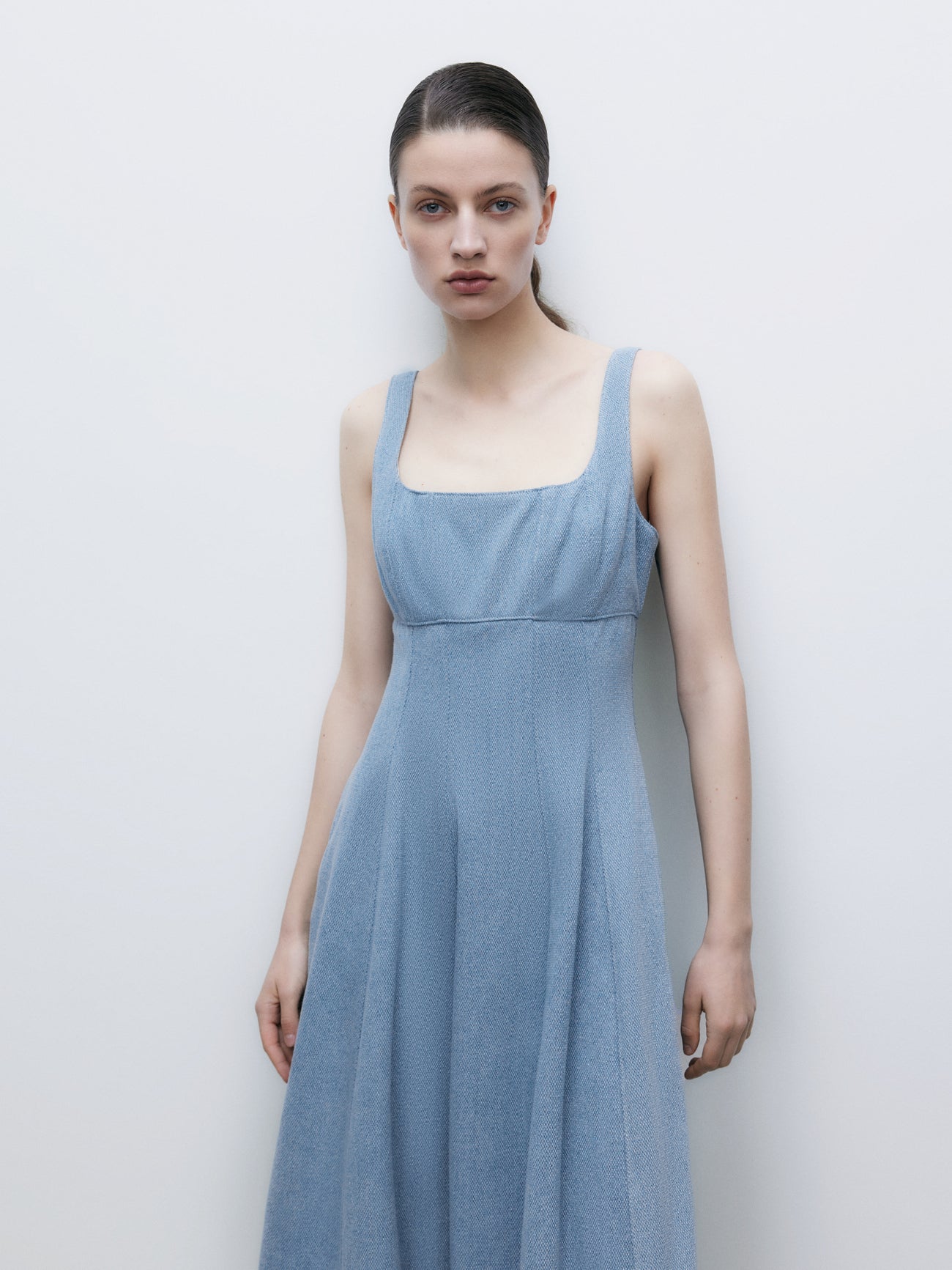 Sleeveless Square-cut Collar Denim Dress