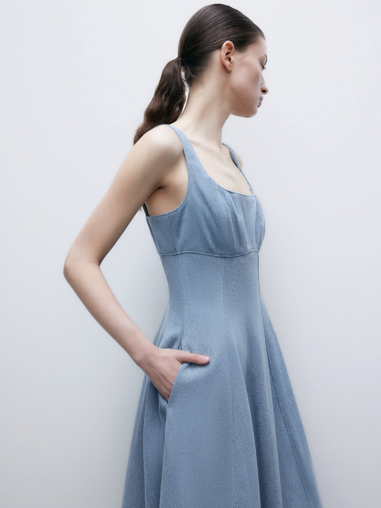 Sleeveless Square-cut Collar Denim Dress