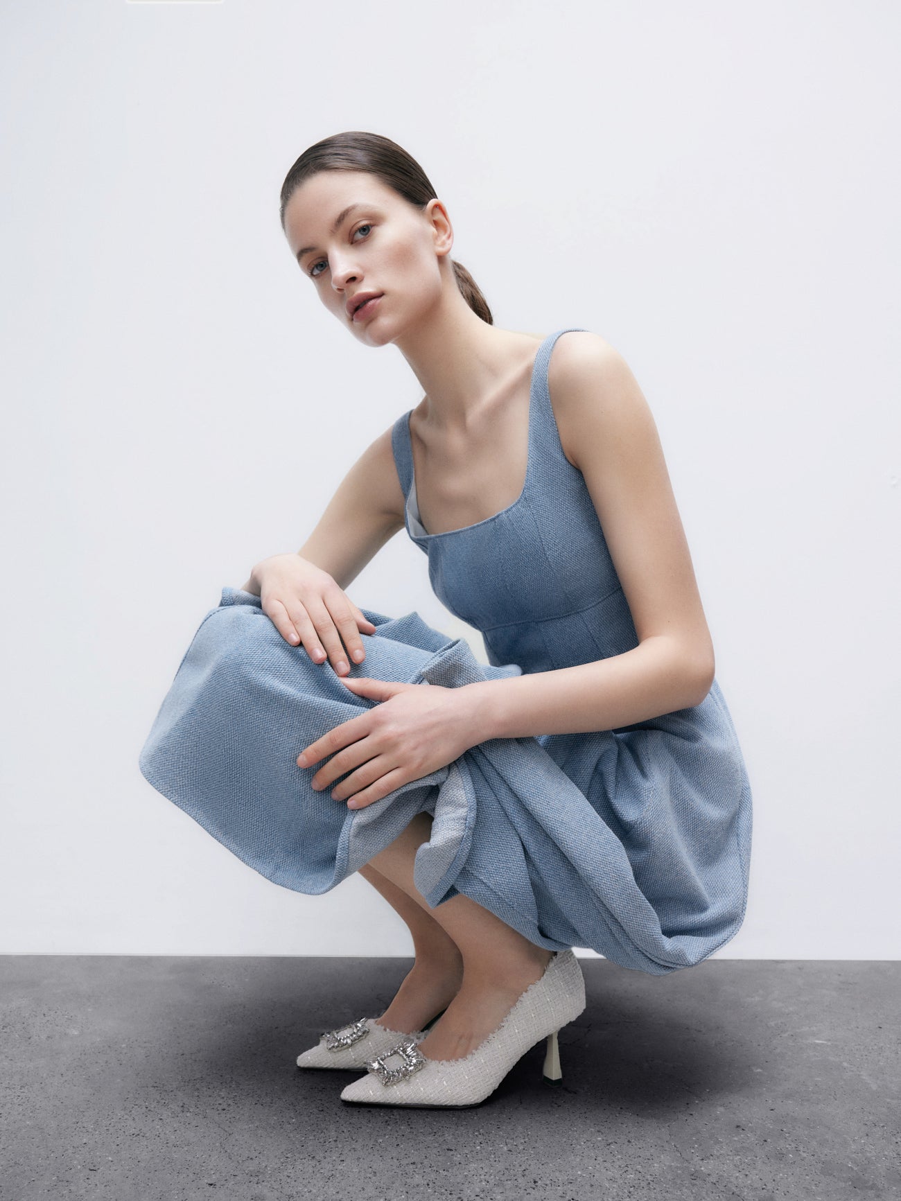 Sleeveless Square-cut Collar Denim Dress