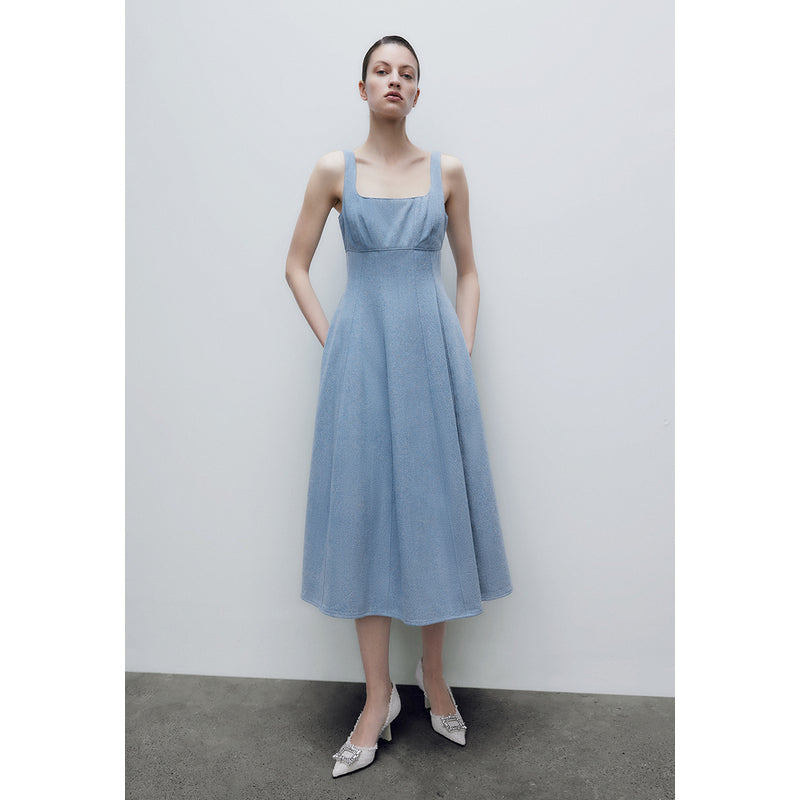 Sleeveless Square-cut Collar Denim Dress