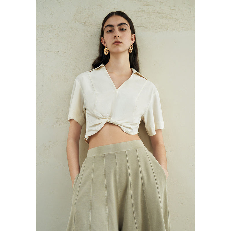 Twist Front V-Neck Overhead Shirt