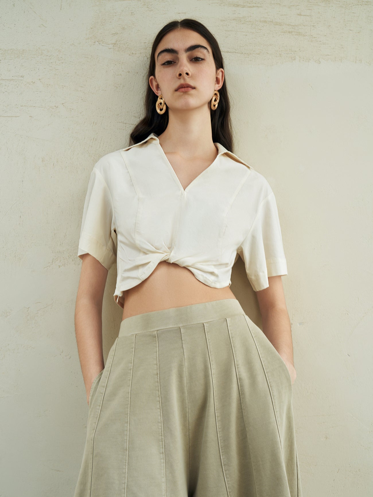 Twist Front V-Neck Overhead Shirt