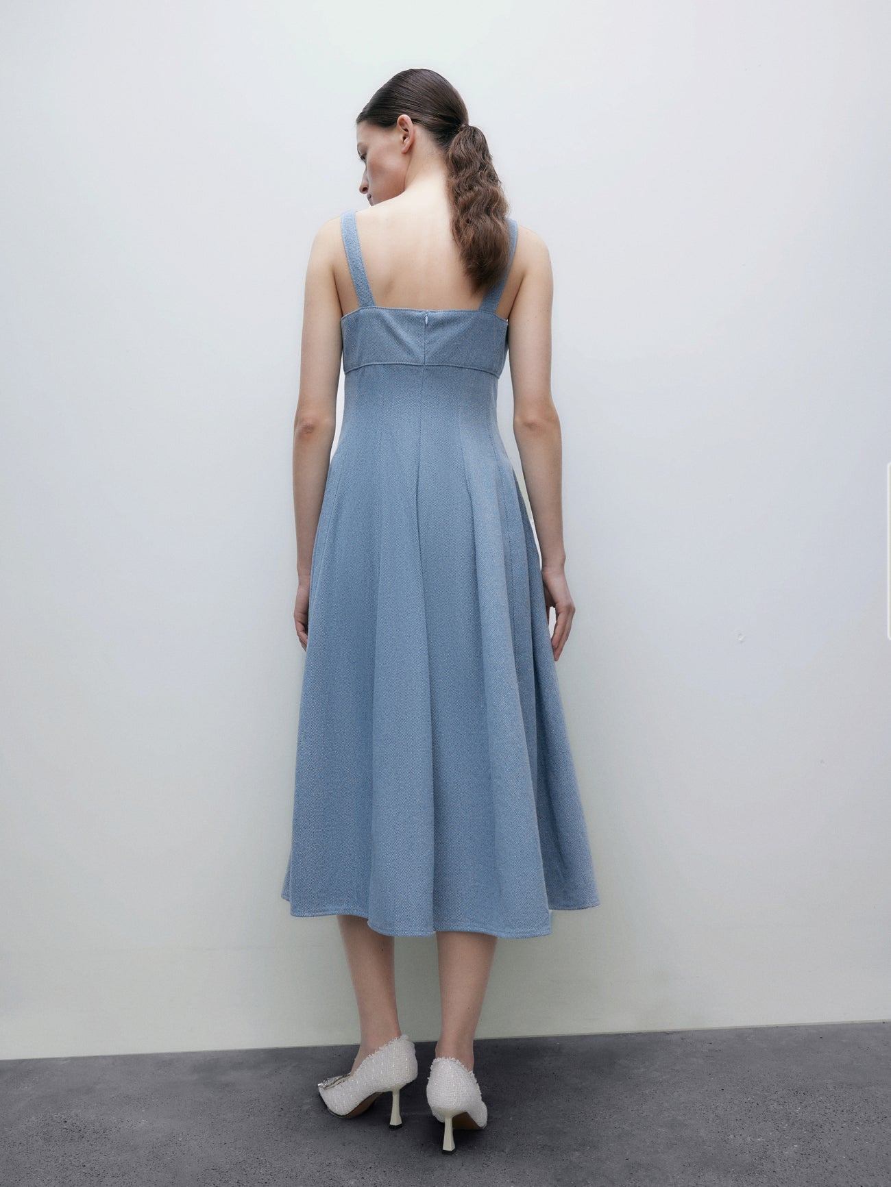 Sleeveless Square-cut Collar Denim Dress
