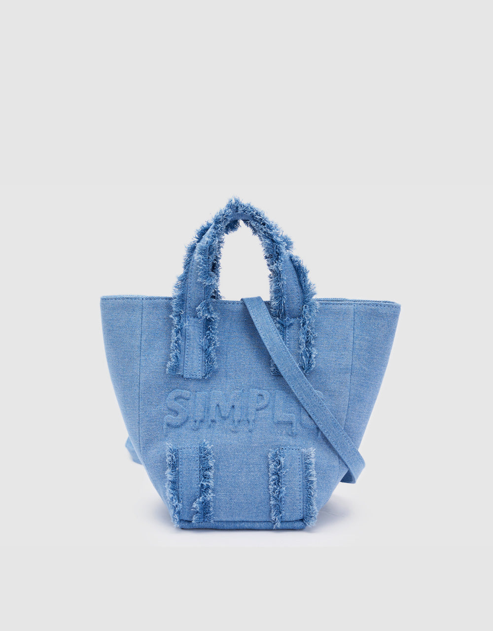 Letters Embossed Denim Shoulder Bag