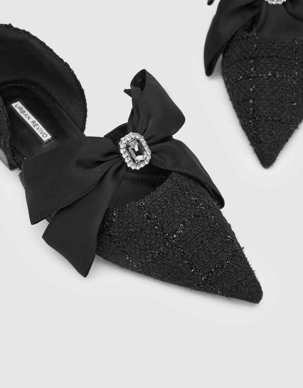 Tweed Bow Décor Slingbacks
