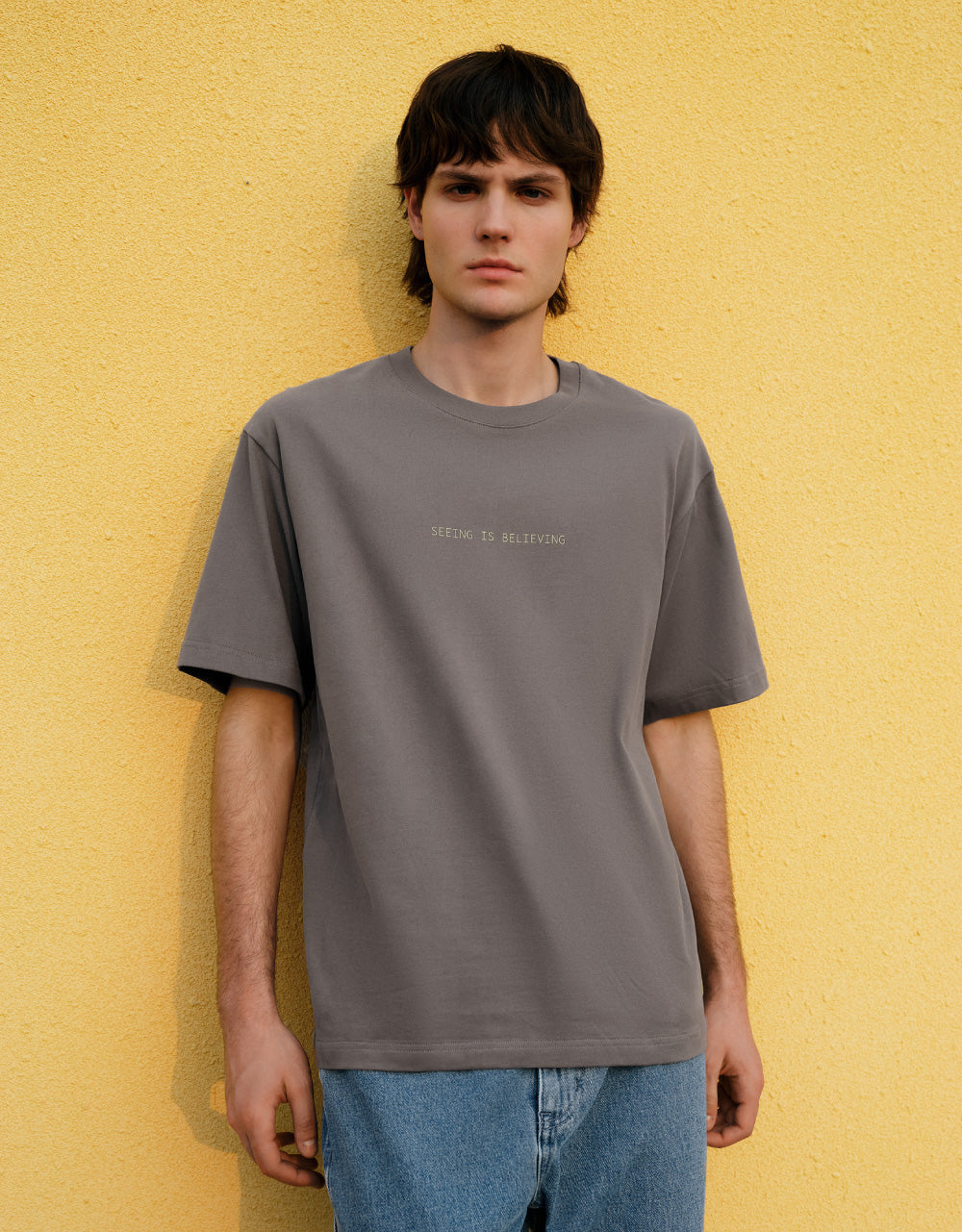 Knitted Slogan Crew Neck T-Shirt
