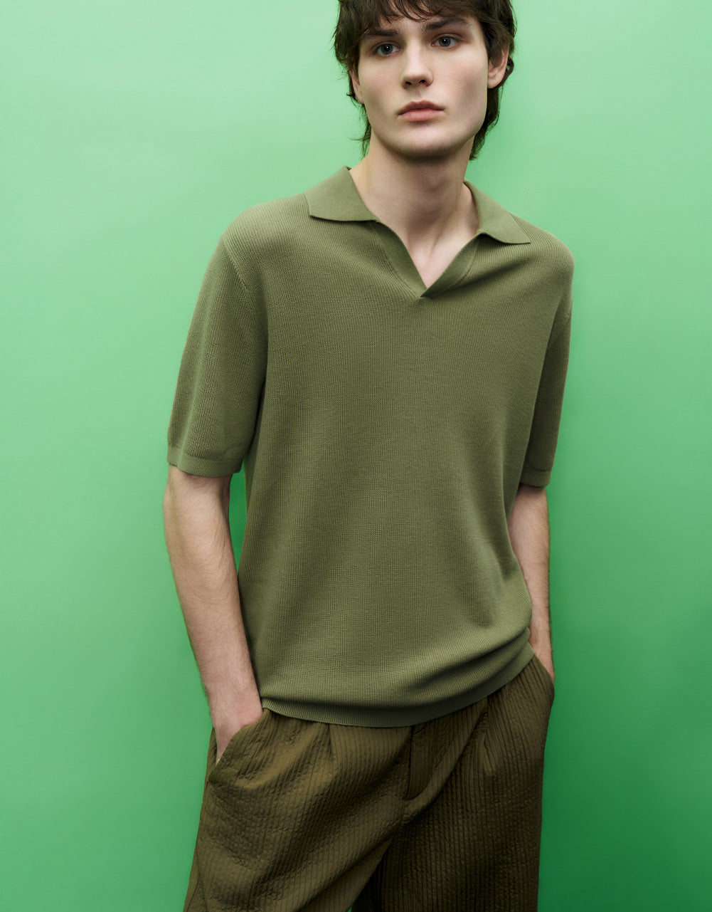 Stand Collar Knitted T-Shirt