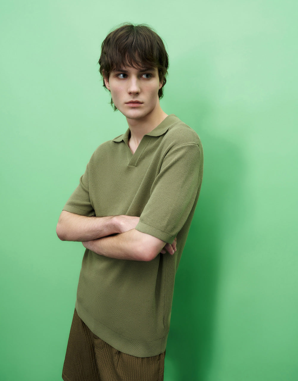 Stand Collar Knitted T-Shirt
