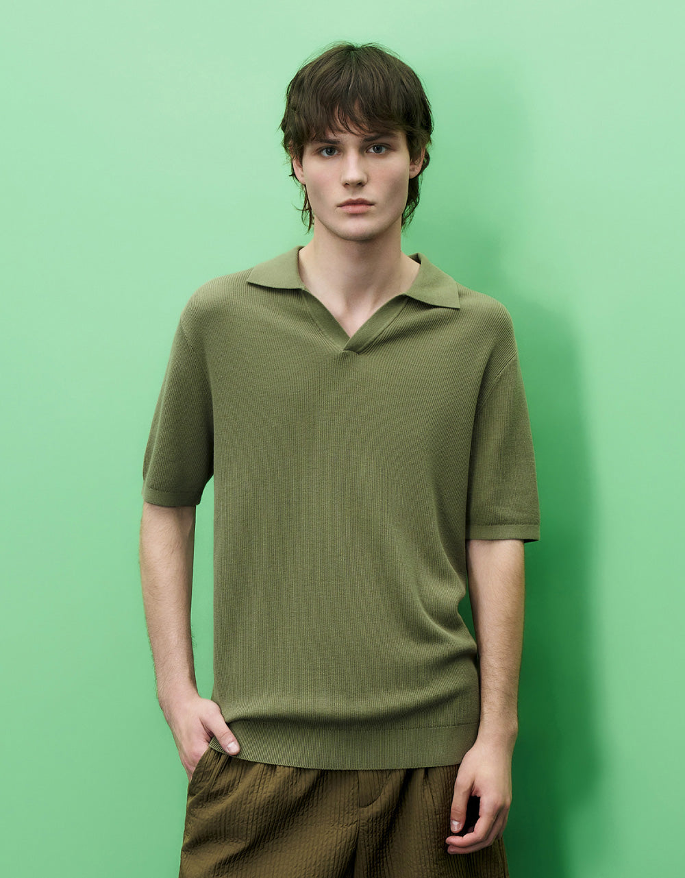Stand Collar Knitted T-Shirt
