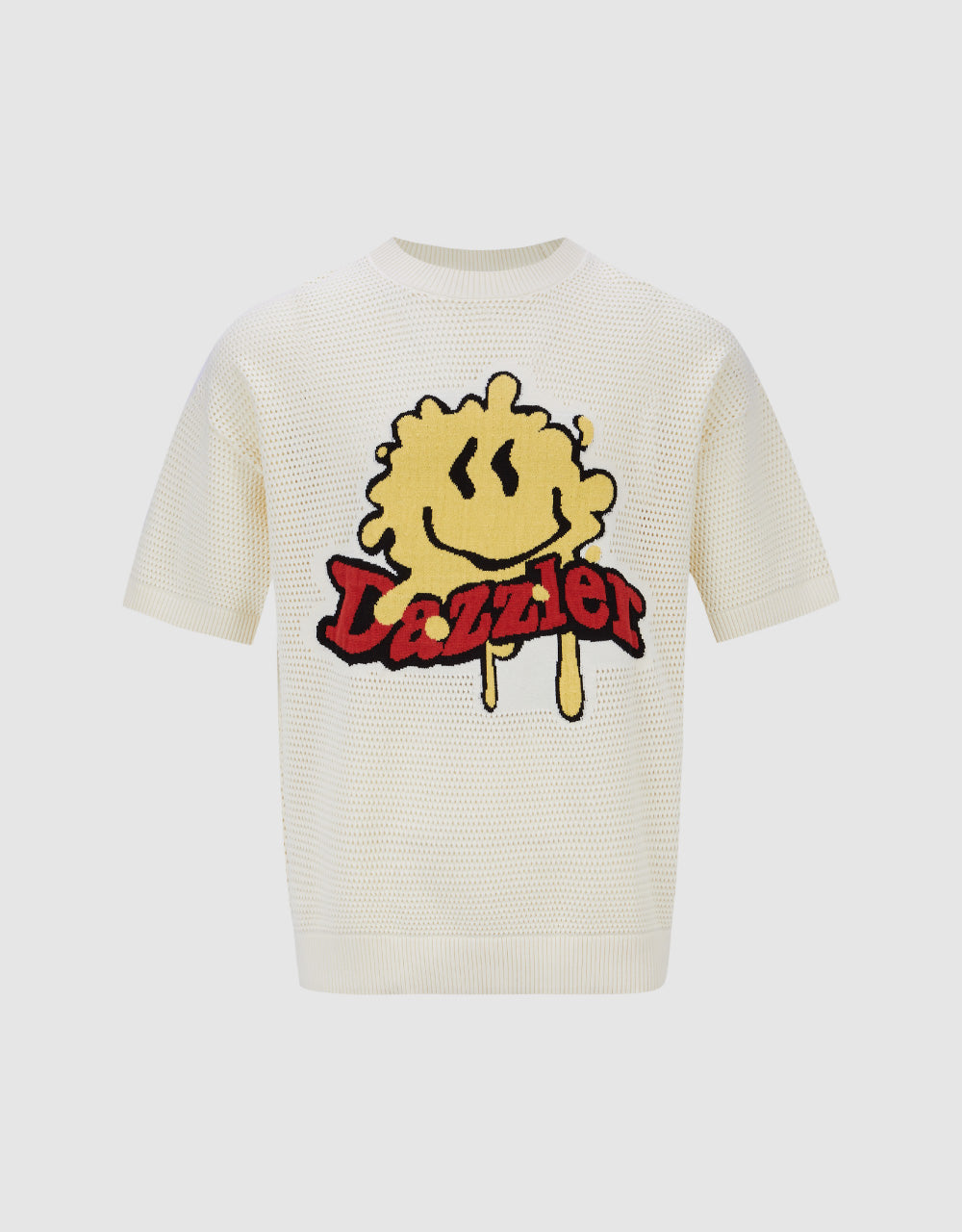 Cartoon Embroidered Pointelle Knitted T-Shirt