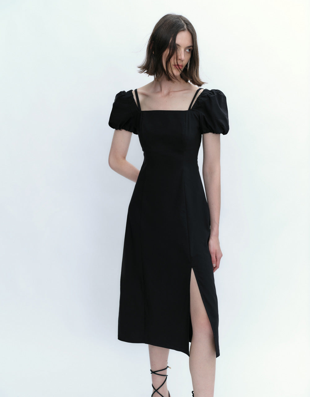 Square-cut Collar Skater Dress