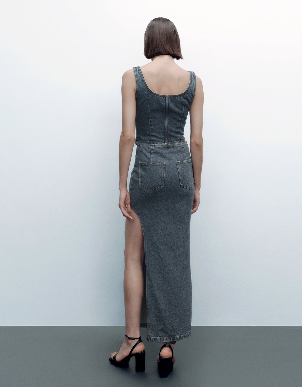 Split Midi Denim Skirt